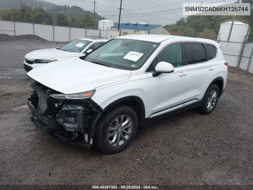 2019 Hyundai Santa Fe Se VIN: 5NMS2CAD6KH126744 Lot: 40387362