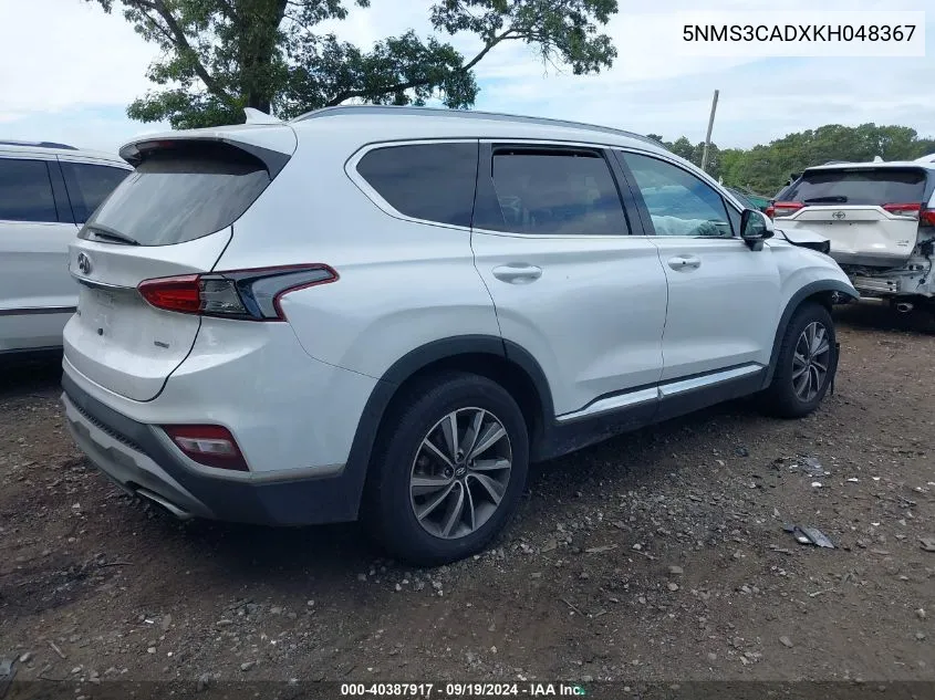 2019 Hyundai Santa Fe Sel Plus VIN: 5NMS3CADXKH048367 Lot: 40387917