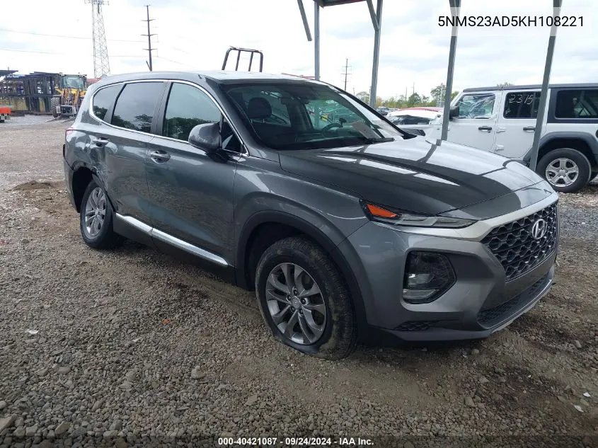 2019 Hyundai Santa Fe Se VIN: 5NMS23AD5KH108221 Lot: 40421087