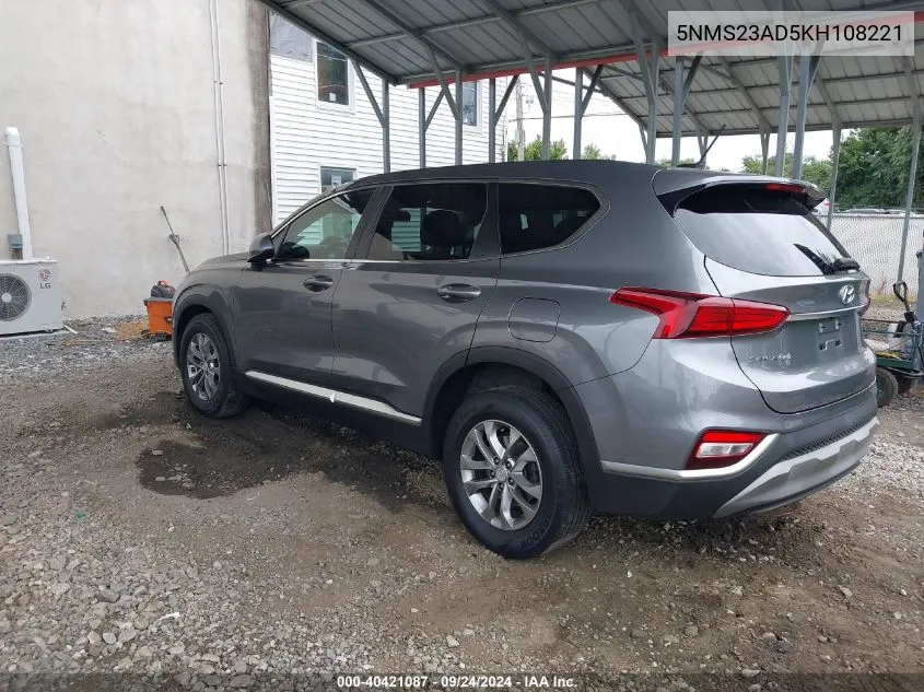 2019 Hyundai Santa Fe Se VIN: 5NMS23AD5KH108221 Lot: 40421087