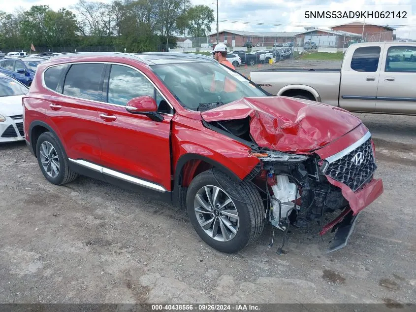 2019 Hyundai Santa Fe Ultimate VIN: 5NMS53AD9KH062142 Lot: 40438556