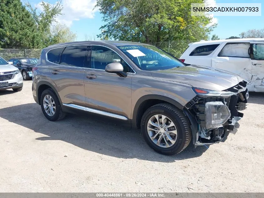 2019 Hyundai Santa Fe Sel VIN: 5NMS3CADXKH007933 Lot: 40448861