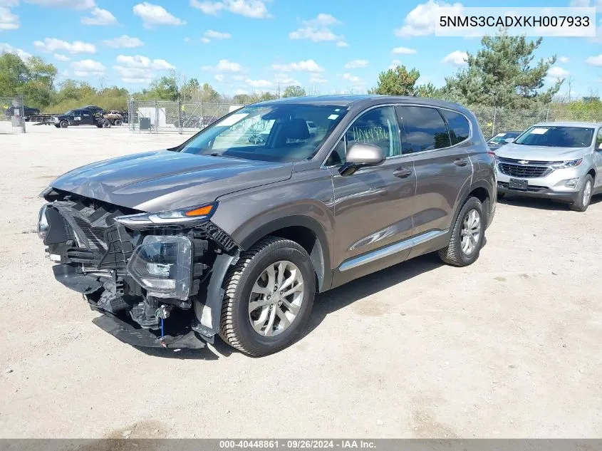 2019 Hyundai Santa Fe Sel VIN: 5NMS3CADXKH007933 Lot: 40448861