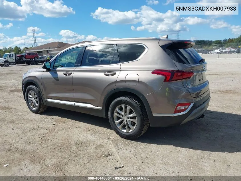 2019 Hyundai Santa Fe Sel VIN: 5NMS3CADXKH007933 Lot: 40448861