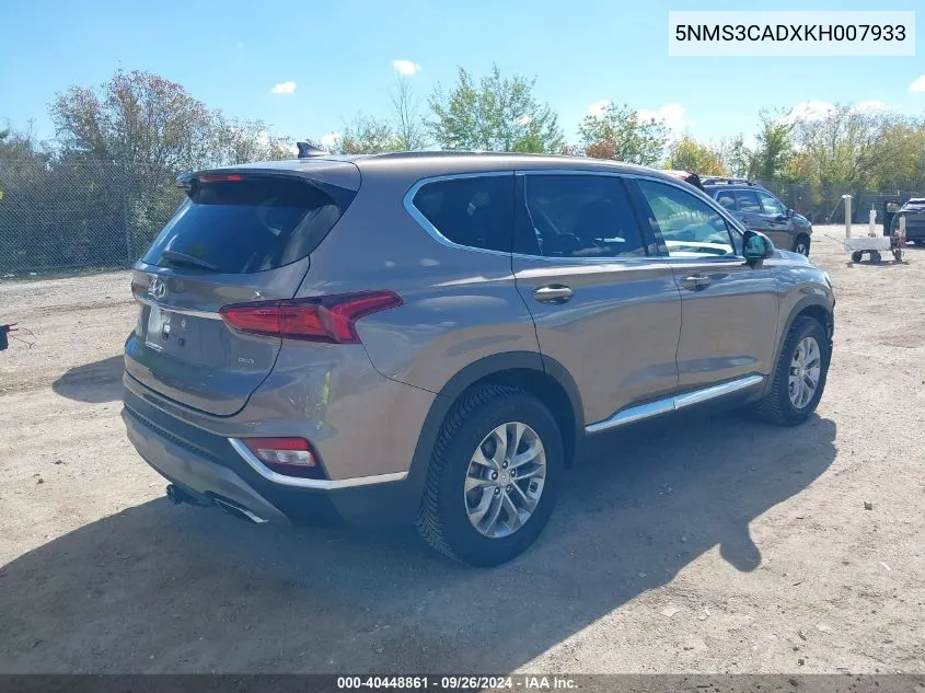 5NMS3CADXKH007933 2019 Hyundai Santa Fe Sel