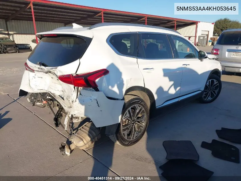 5NMS53AA4KH053645 2019 Hyundai Santa Fe Limited 2.0T