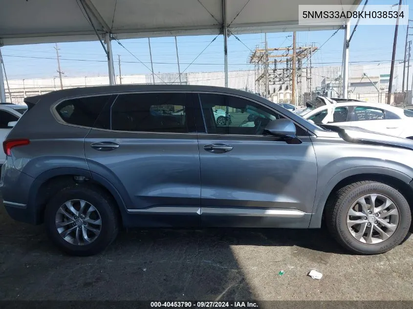 2019 Hyundai Santa Fe Sel VIN: 5NMS33AD8KH038534 Lot: 40453790