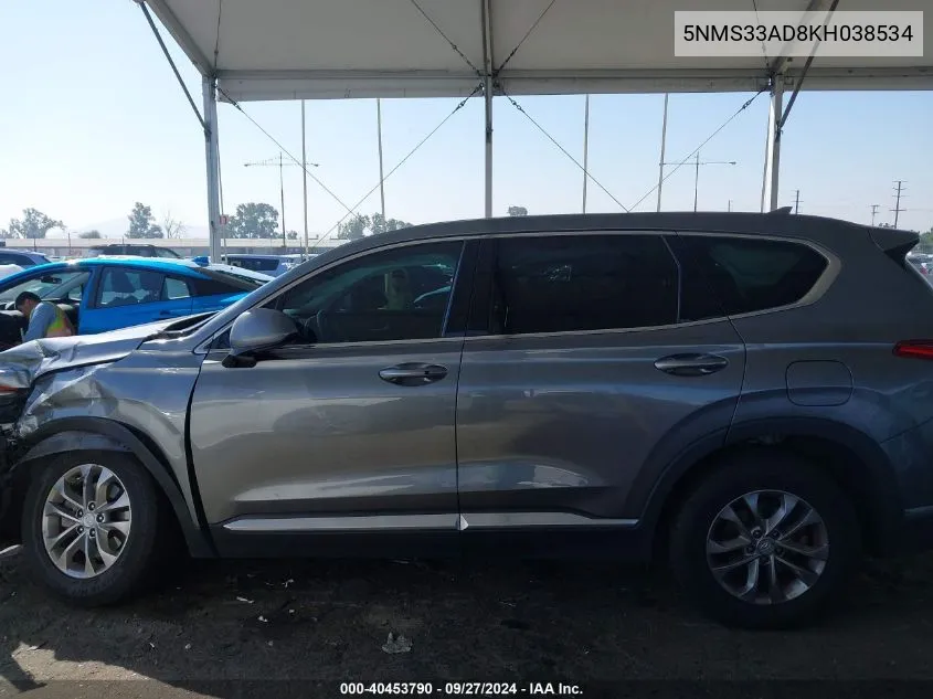 2019 Hyundai Santa Fe Sel VIN: 5NMS33AD8KH038534 Lot: 40453790