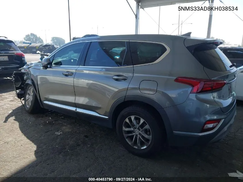 2019 Hyundai Santa Fe Sel VIN: 5NMS33AD8KH038534 Lot: 40453790