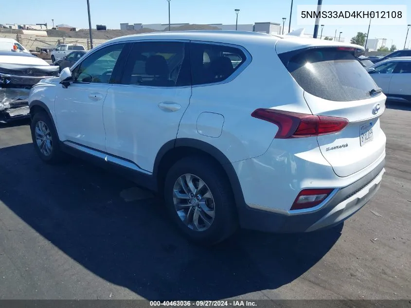 5NMS33AD4KH012108 2019 Hyundai Santa Fe Sel