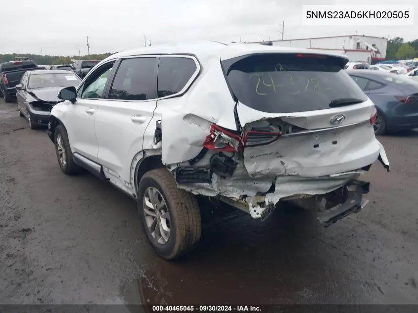 5NMS23AD6KH020505 2019 Hyundai Santa Fe Se