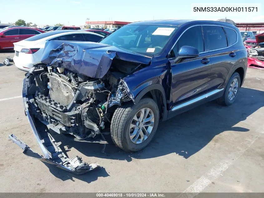 5NMS33AD0KH011571 2019 Hyundai Santa Fe Sel/Sel Plus