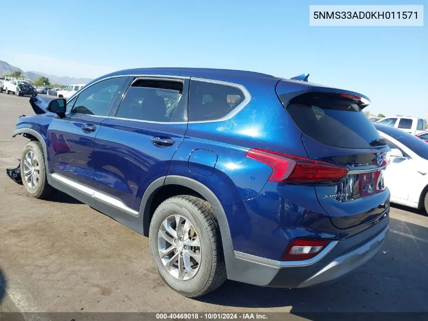 5NMS33AD0KH011571 2019 Hyundai Santa Fe Sel/Sel Plus