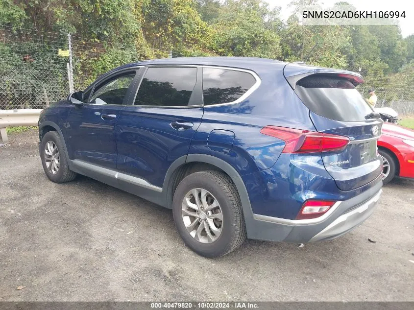 5NMS2CAD6KH106994 2019 Hyundai Santa Fe Se