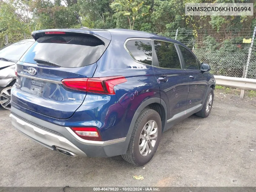 5NMS2CAD6KH106994 2019 Hyundai Santa Fe Se