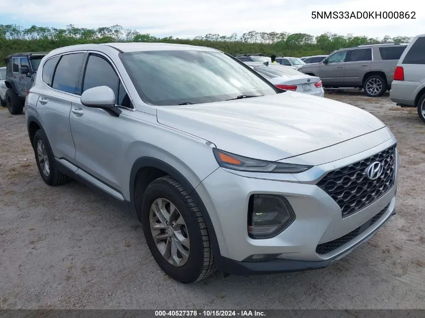 2019 Hyundai Santa Fe Sel VIN: 5NMS33AD0KH000862 Lot: 40527378