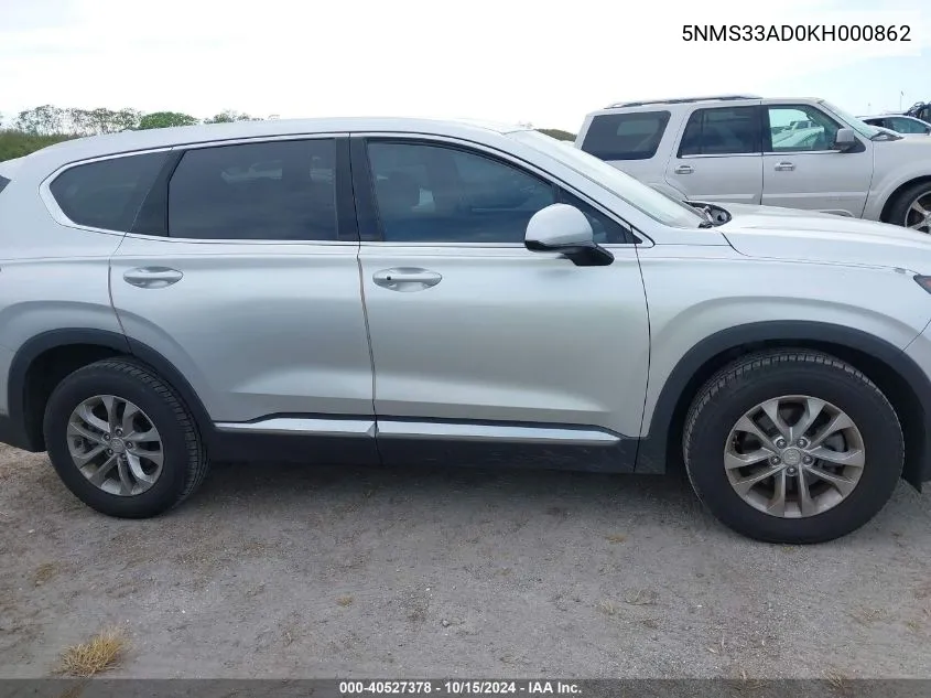 2019 Hyundai Santa Fe Sel VIN: 5NMS33AD0KH000862 Lot: 40527378