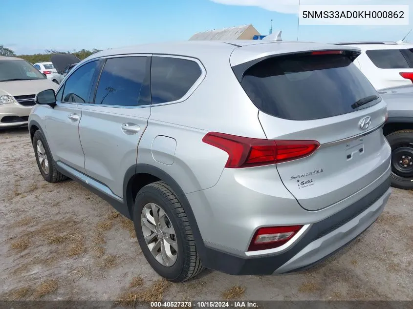 2019 Hyundai Santa Fe Sel VIN: 5NMS33AD0KH000862 Lot: 40527378