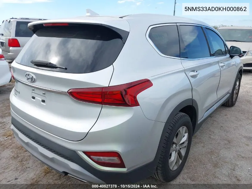 2019 Hyundai Santa Fe Sel VIN: 5NMS33AD0KH000862 Lot: 40527378