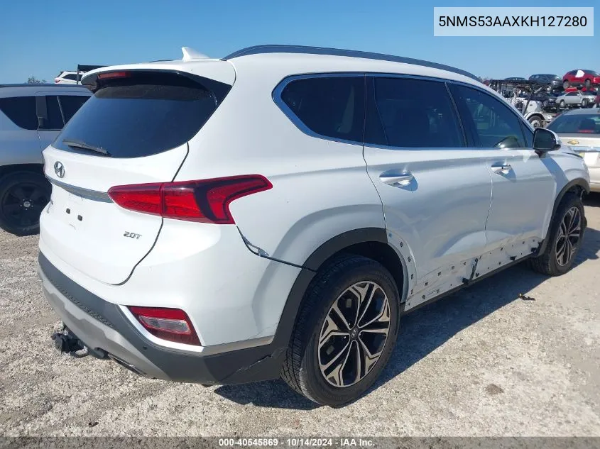 2019 Hyundai Santa Fe Ultimate 2.0T VIN: 5NMS53AAXKH127280 Lot: 40545869