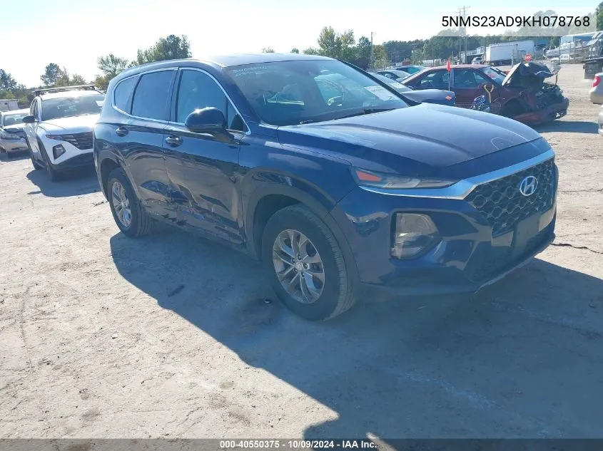 2019 Hyundai Santa Fe Se VIN: 5NMS23AD9KH078768 Lot: 40550375