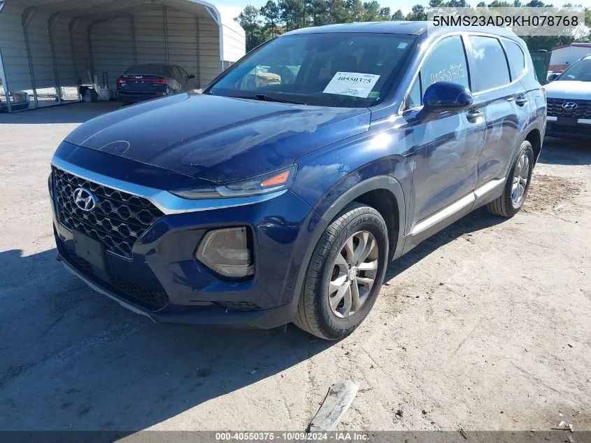 2019 Hyundai Santa Fe Se VIN: 5NMS23AD9KH078768 Lot: 40550375