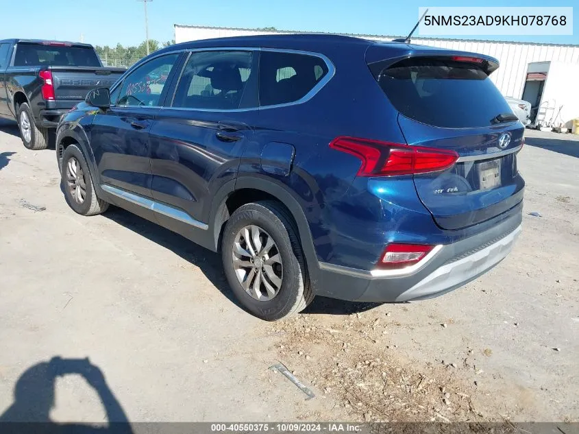 2019 Hyundai Santa Fe Se VIN: 5NMS23AD9KH078768 Lot: 40550375