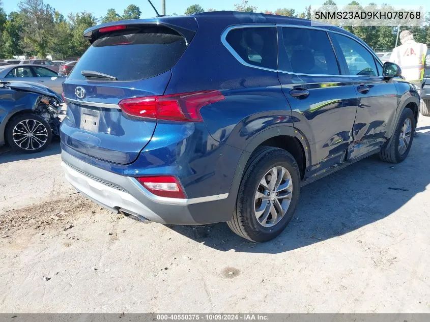 2019 Hyundai Santa Fe Se VIN: 5NMS23AD9KH078768 Lot: 40550375