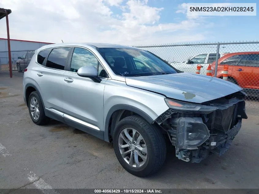 2019 Hyundai Santa Fe Se VIN: 5NMS23AD2KH028245 Lot: 40563429