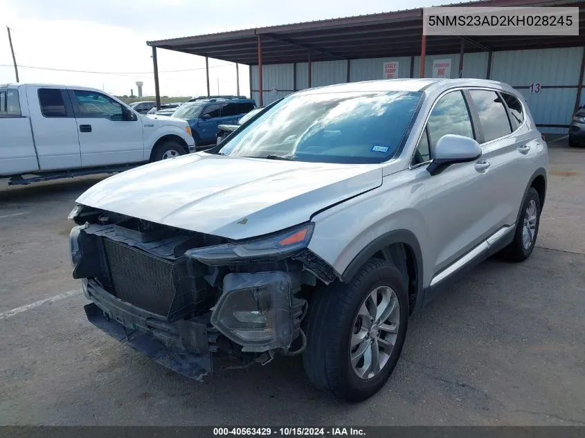 2019 Hyundai Santa Fe Se VIN: 5NMS23AD2KH028245 Lot: 40563429