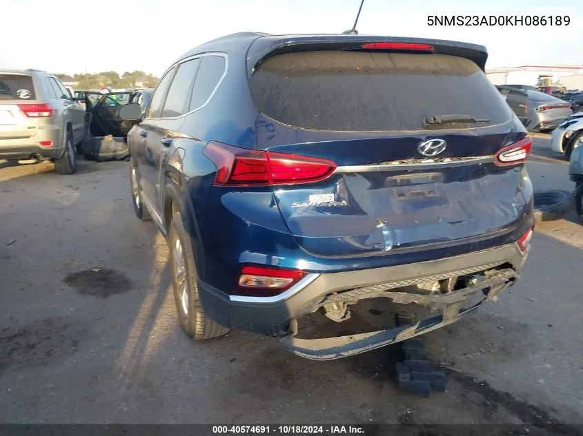 2019 Hyundai Santa Fe Se VIN: 5NMS23AD0KH086189 Lot: 40574691