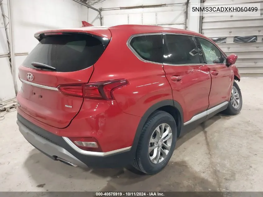 2019 Hyundai Santa Fe Sel VIN: 5NMS3CADXKH060499 Lot: 40575919