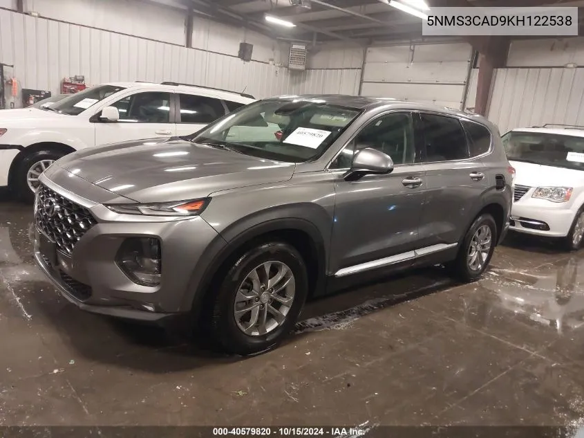 2019 Hyundai Santa Fe Sel VIN: 5NMS3CAD9KH122538 Lot: 40579820