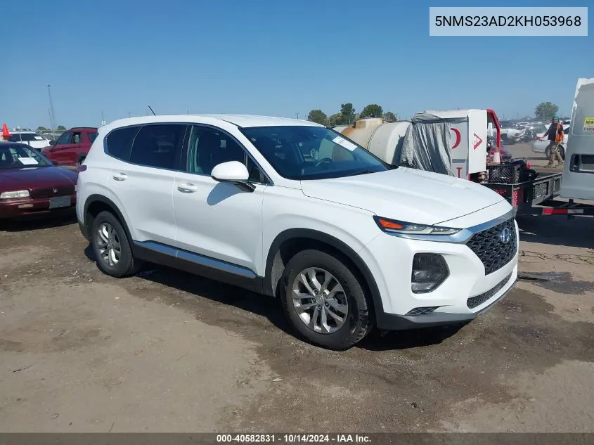 2019 Hyundai Santa Fe Se VIN: 5NMS23AD2KH053968 Lot: 40582831