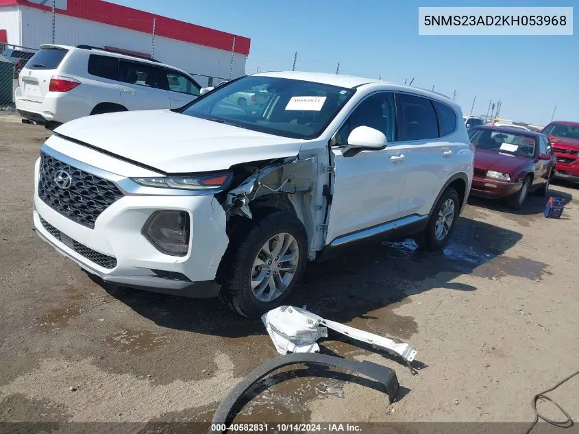 2019 Hyundai Santa Fe Se VIN: 5NMS23AD2KH053968 Lot: 40582831