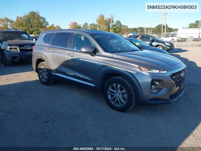 2019 Hyundai Santa Fe Se VIN: 5NMS23AD9KH089303 Lot: 40582988