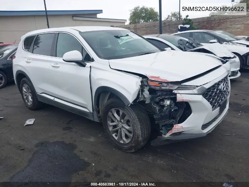 2019 Hyundai Santa Fe Se VIN: 5NMS2CAD5KH096622 Lot: 40583981