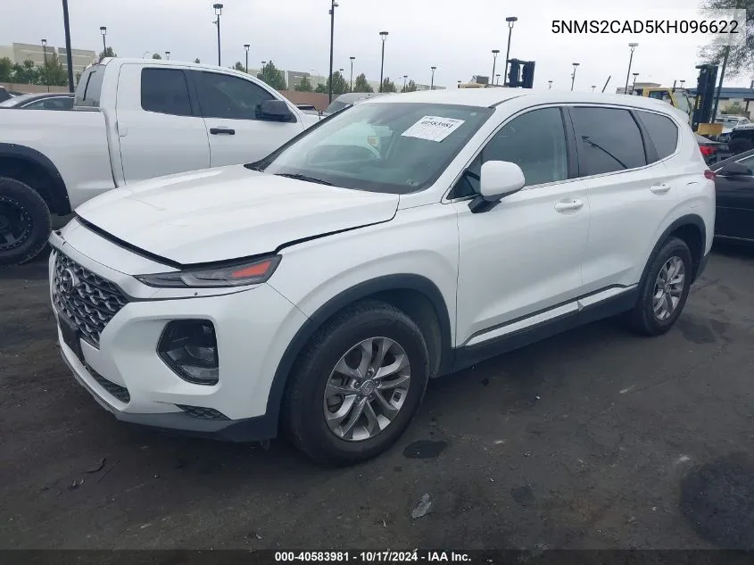 2019 Hyundai Santa Fe Se VIN: 5NMS2CAD5KH096622 Lot: 40583981