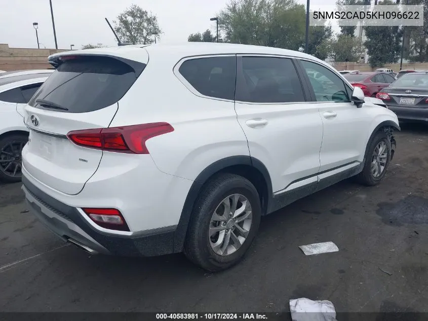 2019 Hyundai Santa Fe Se VIN: 5NMS2CAD5KH096622 Lot: 40583981