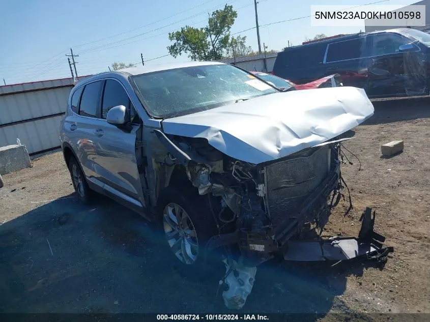 2019 Hyundai Santa Fe Se VIN: 5NMS23AD0KH010598 Lot: 40586724