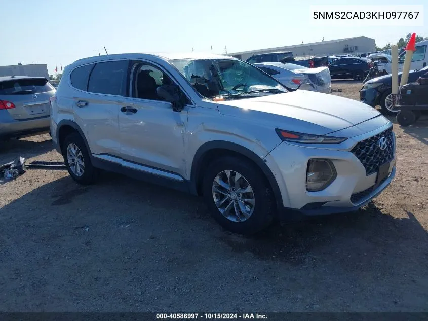 2019 Hyundai Santa Fe Se VIN: 5NMS2CAD3KH097767 Lot: 40586997