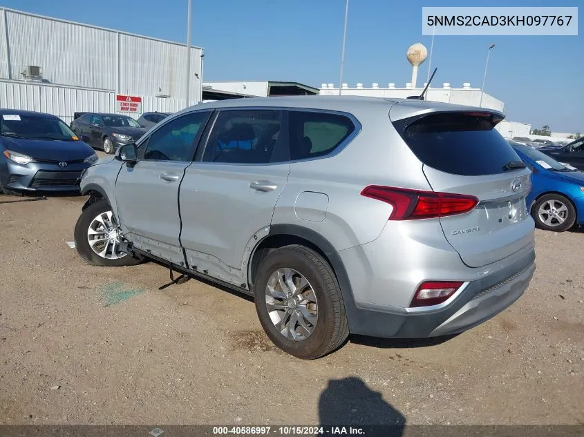 2019 Hyundai Santa Fe Se VIN: 5NMS2CAD3KH097767 Lot: 40586997