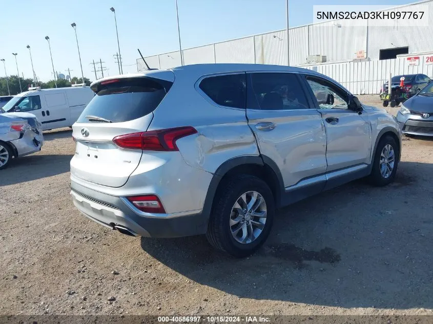 2019 Hyundai Santa Fe Se VIN: 5NMS2CAD3KH097767 Lot: 40586997