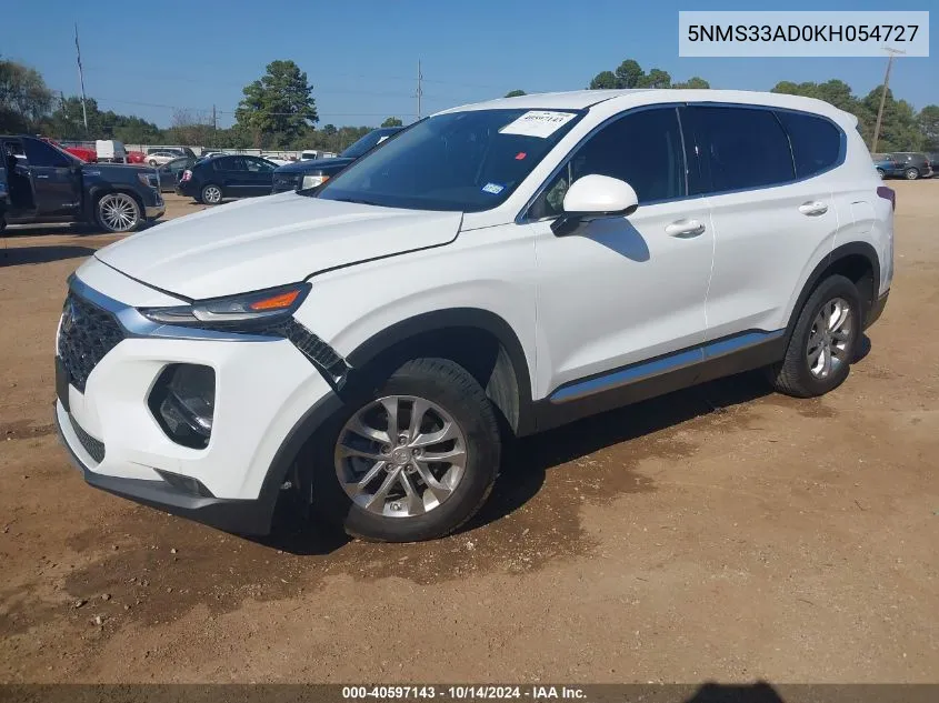 2019 Hyundai Santa Fe Sel VIN: 5NMS33AD0KH054727 Lot: 40597143