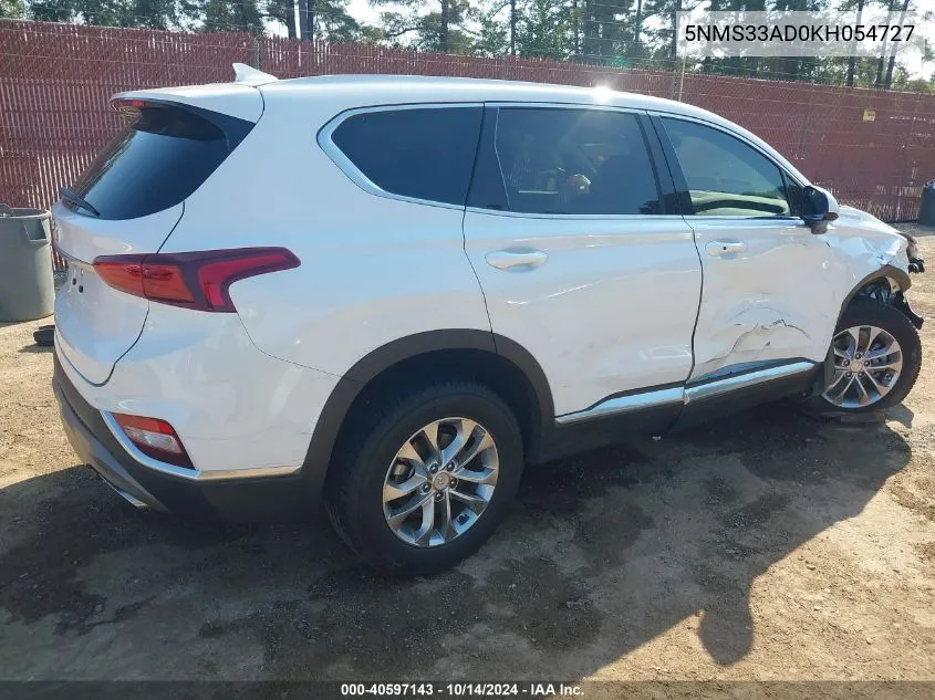 2019 Hyundai Santa Fe Sel VIN: 5NMS33AD0KH054727 Lot: 40597143