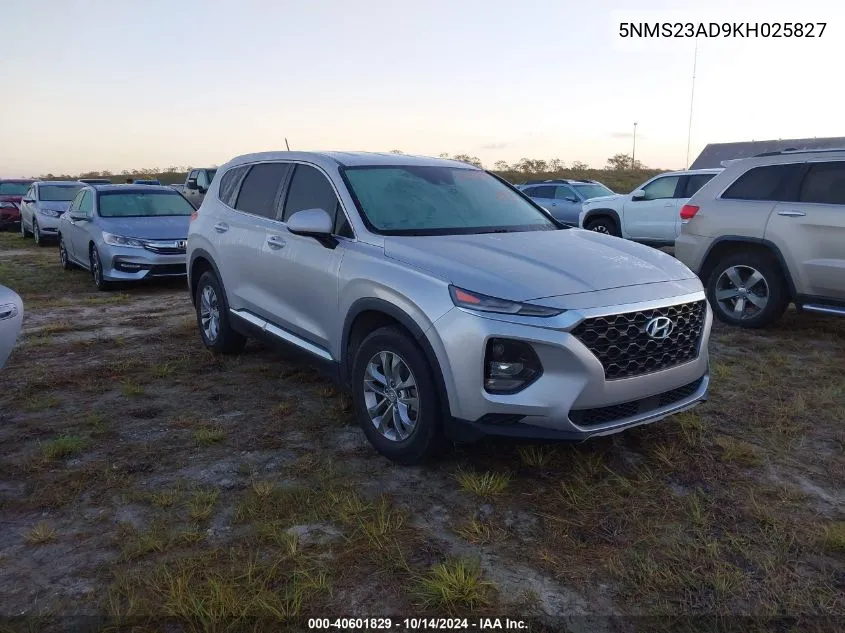 2019 Hyundai Santa Fe Se VIN: 5NMS23AD9KH025827 Lot: 40601829