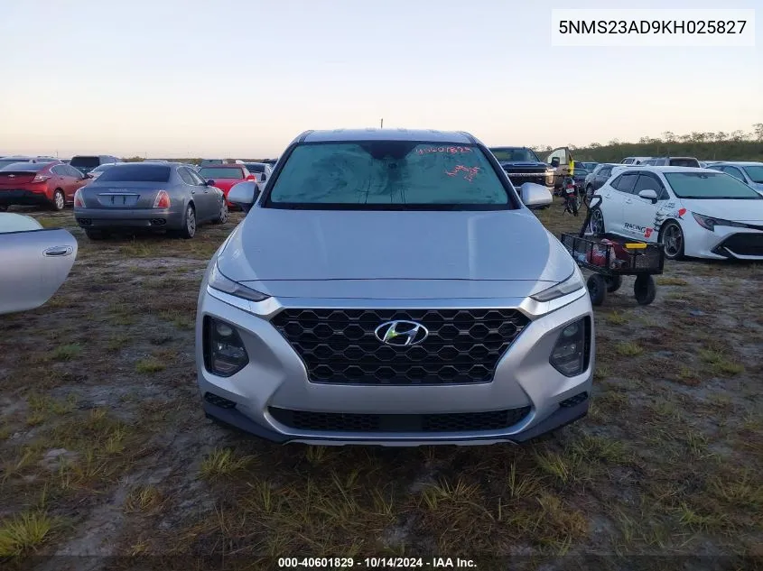 2019 Hyundai Santa Fe Se VIN: 5NMS23AD9KH025827 Lot: 40601829