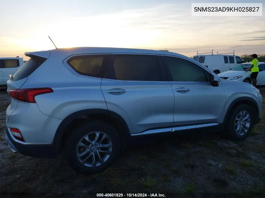 2019 Hyundai Santa Fe Se VIN: 5NMS23AD9KH025827 Lot: 40601829