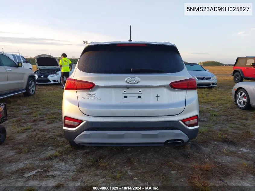 2019 Hyundai Santa Fe Se VIN: 5NMS23AD9KH025827 Lot: 40601829