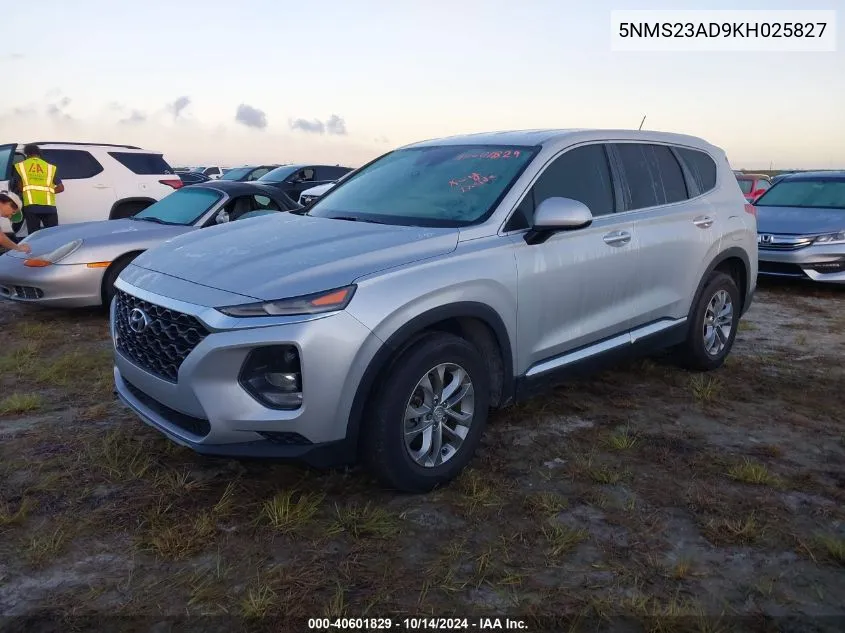 2019 Hyundai Santa Fe Se VIN: 5NMS23AD9KH025827 Lot: 40601829